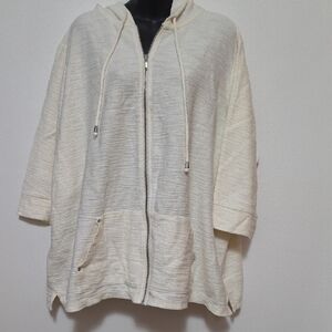 CJ Banks Cream Hooded Zip Front Utility Jacket